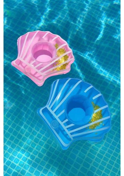 2'li Set Pembe-Mavi-Sarı Pullu Deniz Kabuğu Şekilli Şişme Bardak Tutucu