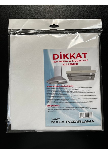 3 Paket Mutfak Davlumbaz Aspiratör Koruyucu Filtre