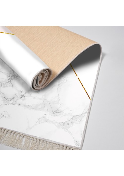 Kaymaz Dijital Mutfak & Salon Halı Yıldız Deri Saçaklı Geometrik E5008 Beyaz fırsatları
