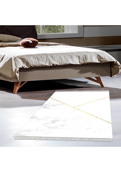 Kaymaz Dijital Mutfak & Salon Halı Yıldız Deri Saçaklı Geometrik E5008 Beyaz