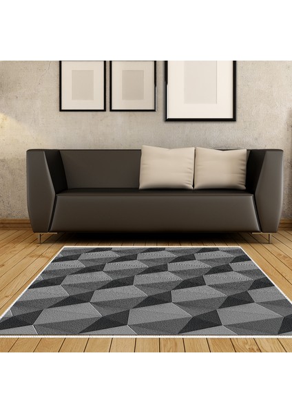 Kaymaz Dijital Mutfak & Salon Halı Yıldız Deri Geometrik E5010 Gri