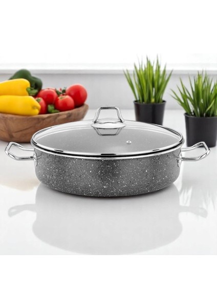 30 cm Geniş, Dayanıklı Metal Kulplu, 5,0 Litrelik Maxi Basık Tencere