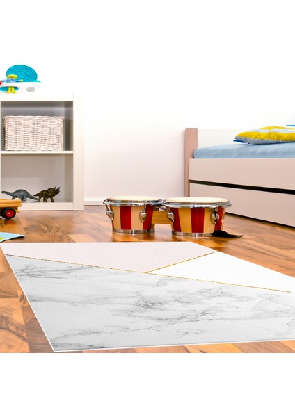 Kaymaz Dijital Mutfak & Salon Halı Yıldız Deri Geometrik E5008 Beyaz
