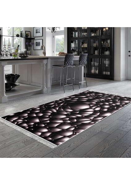 Kaymaz Dijital Mutfak & Salon Halı Trend Saçaklı Geometrik E5009 Siyah indirimleri