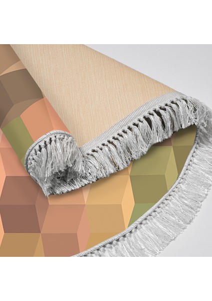 Kaymaz Dijital Mutfak & Salon Halı Yıldız Deri Saçaklı Yuvarlak Geometrik E5014 Renkli