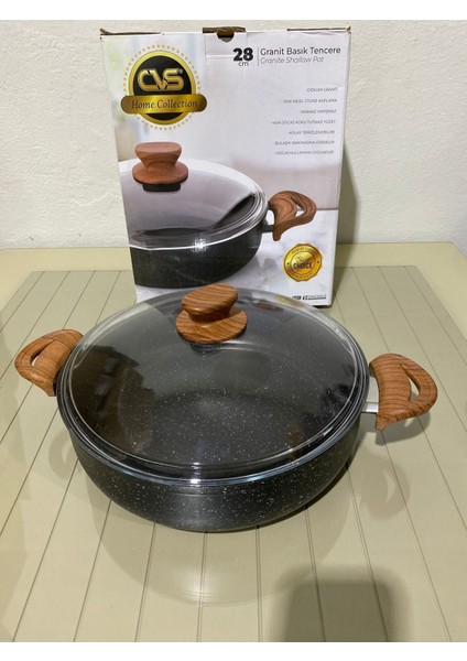 28CM Siyah Granit Tencere, Şık ve Dayanıklı Mutfak Gereci