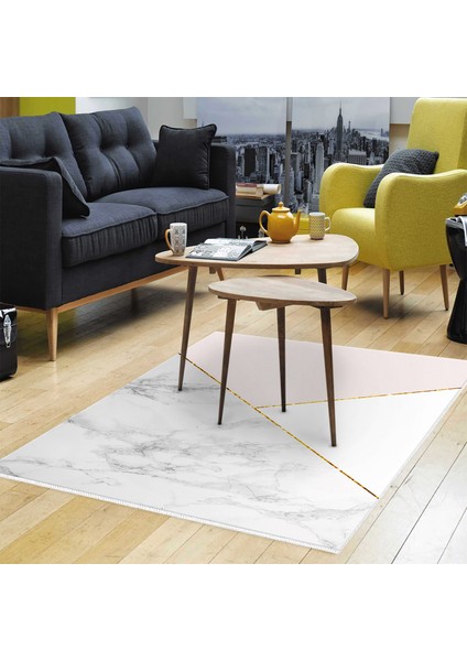 Kaymaz Dijital Mutfak & Salon Halı Yıldız Deri Geometrik E5008 Beyaz