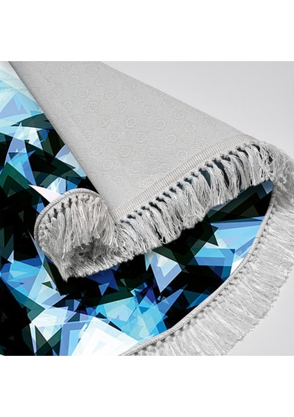 Kaymaz Dijital Mutfak & Salon Halı Trend Saçaklı Yuvarlak Geometrik E5012 Mavi fırsatları