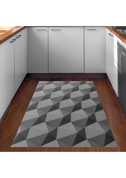 Kaymaz Dijital Mutfak & Salon Halı Trend Geometrik E5010 Gri