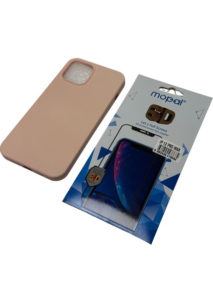 iPhone 12 Pro Max Krem Silikon Kılıf Kırılmaz Cam Hediye