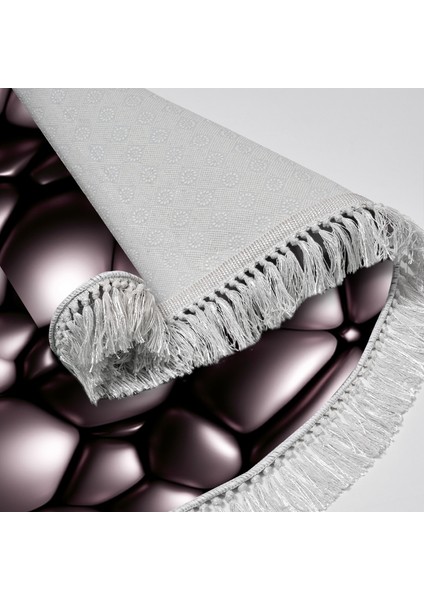 Kaymaz Dijital Mutfak & Salon Halı Trend Saçaklı Yuvarlak Geometrik E5009 Siyah fırsatları