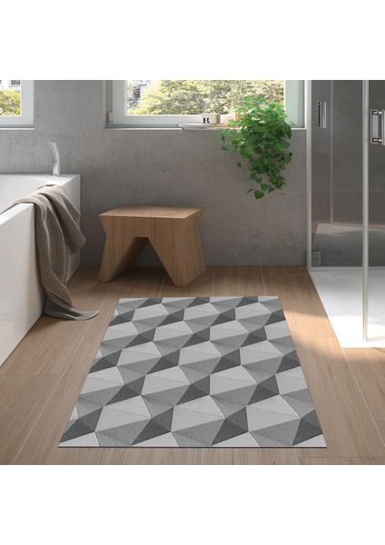 Kaymaz Dijital Mutfak & Salon Halı Star Pamuk Geometrik E5010 Gri