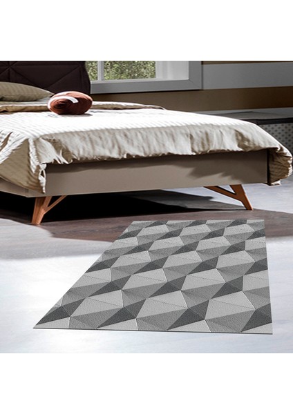 Kaymaz Dijital Mutfak & Salon Halı Star Pamuk Geometrik E5010 Gri