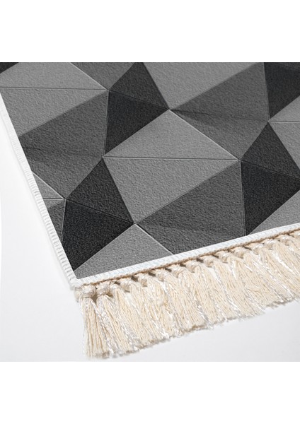 Kaymaz Dijital Mutfak & Salon Halı Trend Saçaklı Geometrik E5010 Gri modelleri