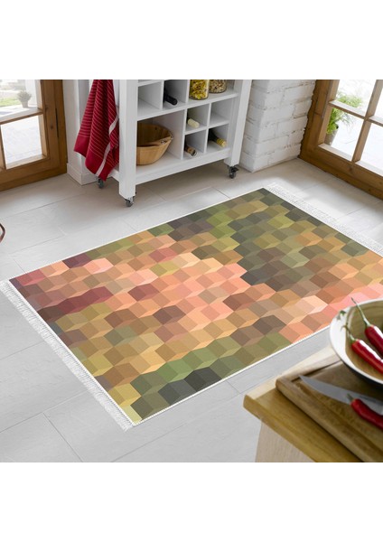 Kaymaz Dijital Mutfak & Salon Halı Yıldız Deri Saçaklı Geometrik E5014 Renkli