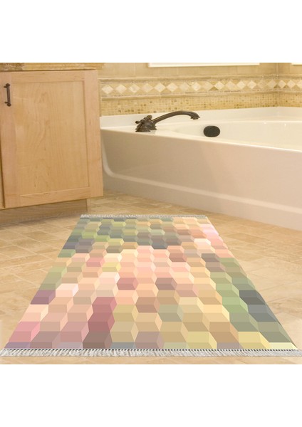 Kaymaz Dijital Mutfak & Salon Halı Yıldız Deri Saçaklı Geometrik E5014 Renkli