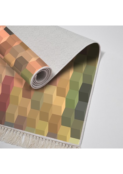 Kaymaz Dijital Mutfak & Salon Halı Trend Saçaklı Geometrik E5014 Renkli fırsatları