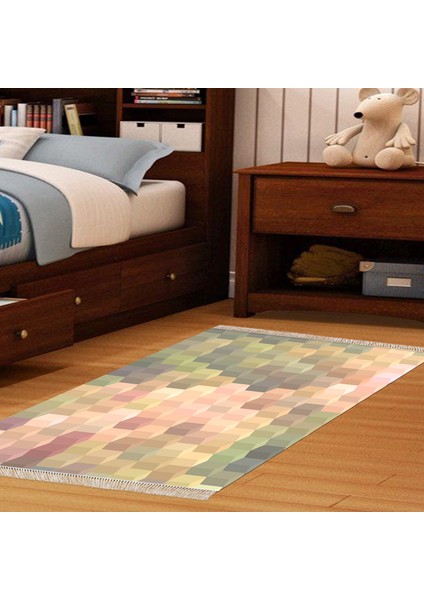Kaymaz Dijital Mutfak & Salon Halı Trend Saçaklı Geometrik E5014 Renkli