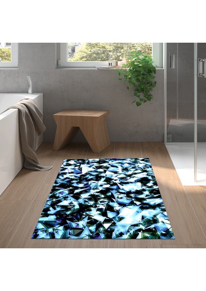 Kaymaz Dijital Mutfak & Salon Halı Star Pamuk Geometrik E5012 Mavi
