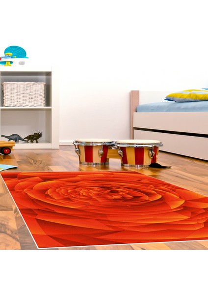 Kaymaz Dijital Mutfak & Salon Halı Star Pamuk Geometrik E5011 Turuncu