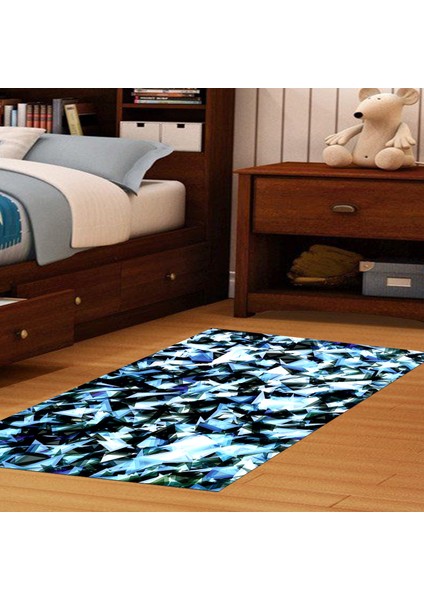 Kaymaz Dijital Mutfak & Salon Halı Star Pamuk Geometrik E5012 Mavi