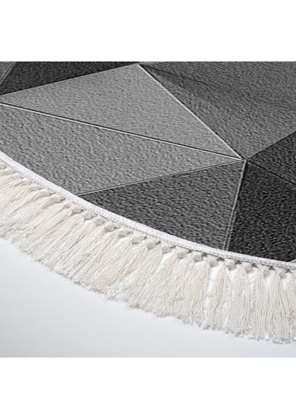 Kaymaz Dijital Mutfak & Salon Halı Trend Saçaklı Oval Geometrik E5010 Gri