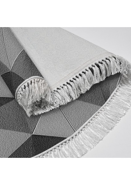 Kaymaz Dijital Mutfak & Salon Halı Trend Saçaklı Oval Geometrik E5010 Gri