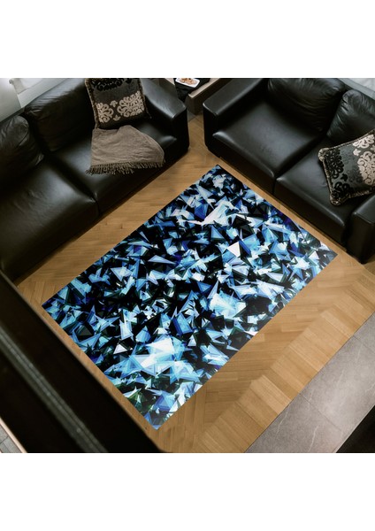 Kaymaz Dijital Mutfak & Salon Halı Yıldız Deri Geometrik E5012 Mavi