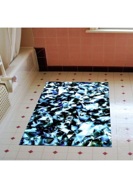 Kaymaz Dijital Mutfak & Salon Halı Yıldız Deri Geometrik E5012 Mavi