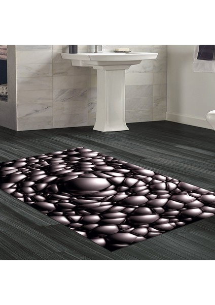 Kaymaz Dijital Mutfak & Salon Halı Yıldız Deri Geometrik E5009 Siyah