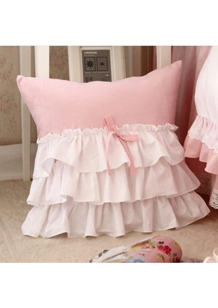 Hobizer Pembe Renk Beyaz Fırfırlı Dekoratif Yastık 40X40 cm Bebek Çocuk Odası Kırlent