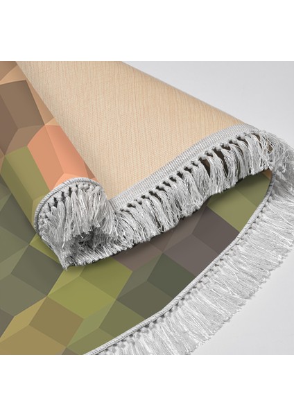 Kaymaz Dijital Mutfak & Salon Halı Yıldız Deri Saçaklı Oval Geometrik E5014 Renkli