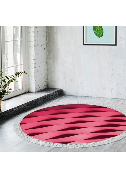 Kaymaz Dijital Mutfak & Salon Halı Star Pamuk Saçaklı Yuvarlak Geometrik E5017 Pudra