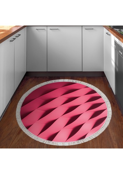 Kaymaz Dijital Mutfak & Salon Halı Star Pamuk Saçaklı Yuvarlak Geometrik E5017 Pudra indirimleri
