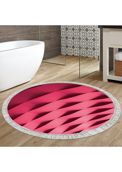 Kaymaz Dijital Mutfak & Salon Halı Star Pamuk Saçaklı Yuvarlak Geometrik E5017 Pudra
