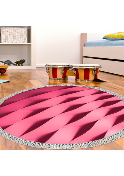 Kaymaz Dijital Mutfak & Salon Halı Star Pamuk Saçaklı Yuvarlak Geometrik E5017 Pudra