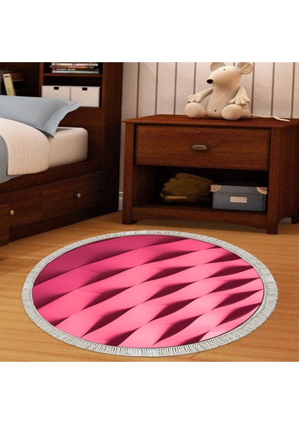 Kaymaz Dijital Mutfak & Salon Halı Star Pamuk Saçaklı Yuvarlak Geometrik E5017 Pudra