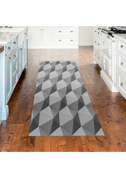 Kaymaz Dijital Mutfak & Salon Halı Yıldız Deri Geometrik E5010 Gri