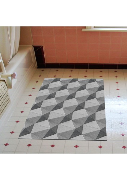 Kaymaz Dijital Mutfak & Salon Halı Yıldız Deri Geometrik E5010 Gri