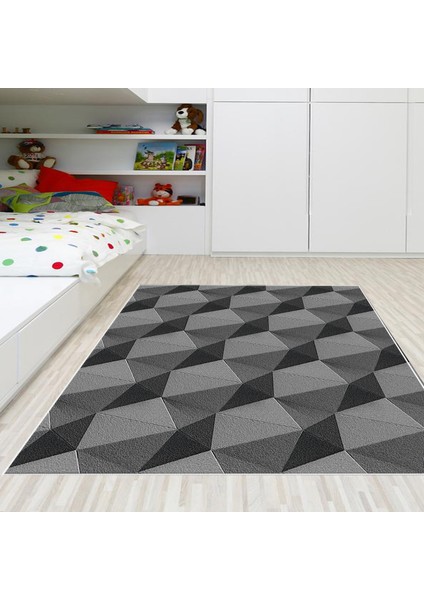 Kaymaz Dijital Mutfak & Salon Halı Yıldız Deri Geometrik E5010 Gri