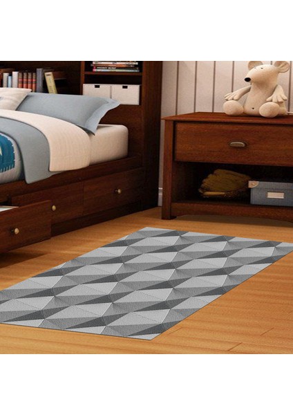 Kaymaz Dijital Mutfak & Salon Halı Yıldız Deri Geometrik E5010 Gri
