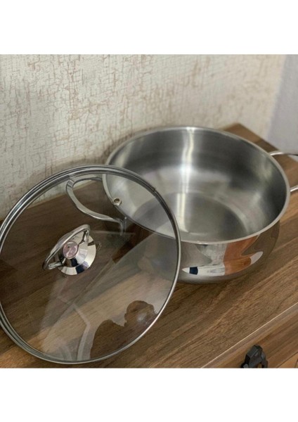 20 cm Çelik Tencere Cam Kapak Gri Renk