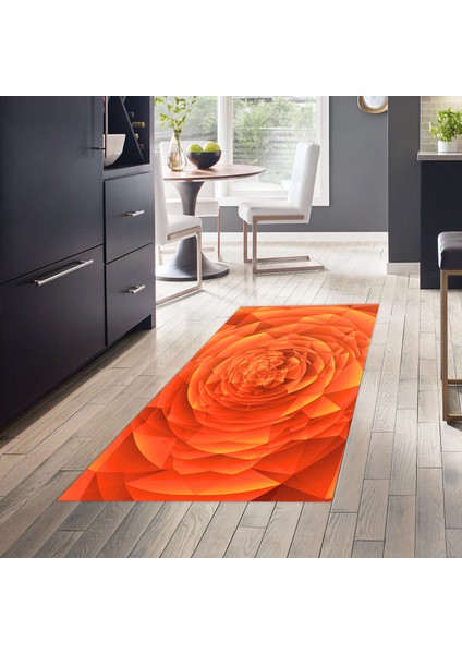 Kaymaz Dijital Mutfak & Salon Halı Yıldız Deri Geometrik E5011 Turuncu