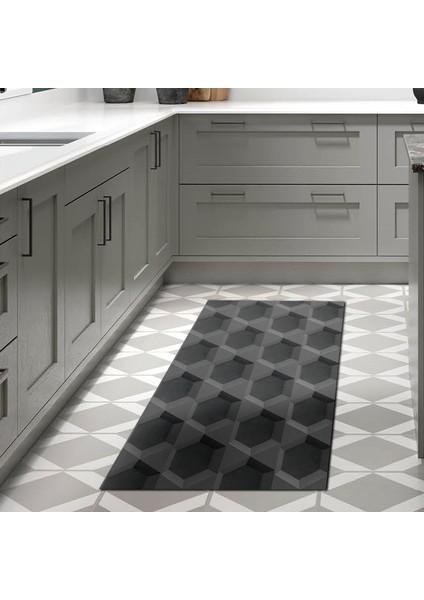 Kaymaz Dijital Mutfak & Salon Halı Star Pamuk Geometrik E5016 Siyah