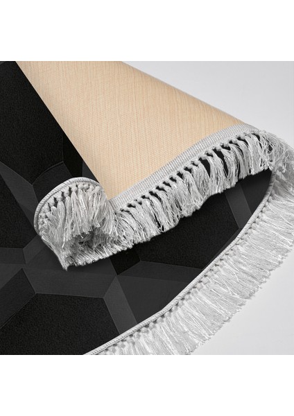 Kaymaz Dijital Mutfak & Salon Halı Yıldız Deri Saçaklı Oval Geometrik E5016 Siyah fırsatları