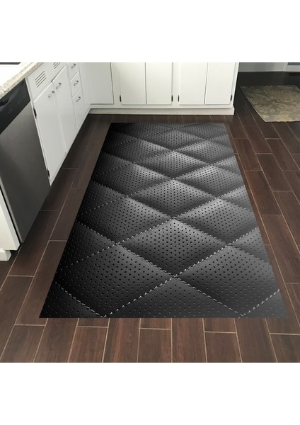 Kaymaz Dijital Mutfak & Salon Halı Yıldız Deri Geometrik E5013 Siyah