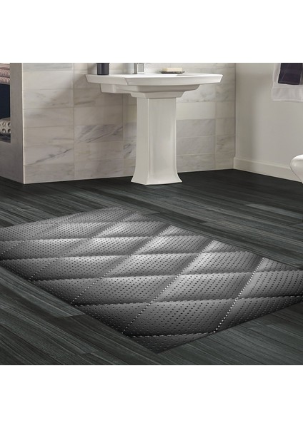 Kaymaz Dijital Mutfak & Salon Halı Yıldız Deri Geometrik E5013 Siyah