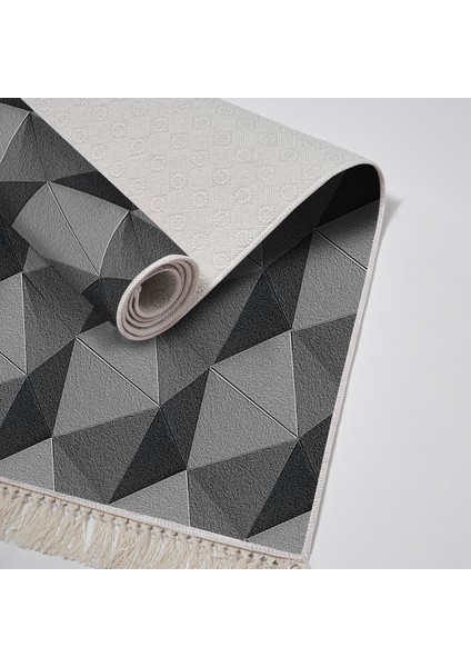 Kaymaz Dijital Mutfak & Salon Halı Trend Saçaklı Geometrik E5010 Gri fırsatları