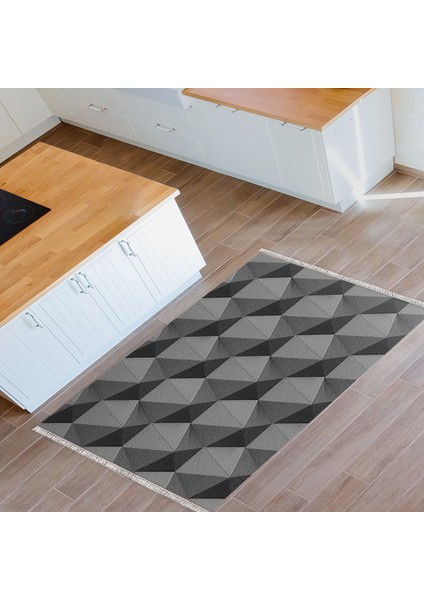 Kaymaz Dijital Mutfak & Salon Halı Trend Saçaklı Geometrik E5010 Gri indirimleri