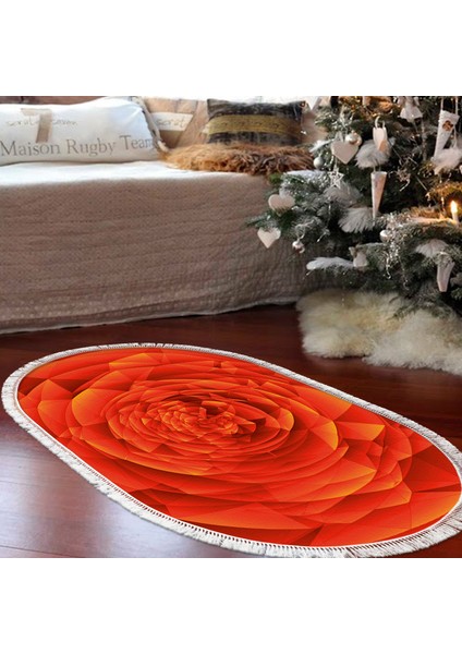 Kaymaz Dijital Mutfak & Salon Halı Star Pamuk Saçaklı Oval Geometrik E5011 Turuncu